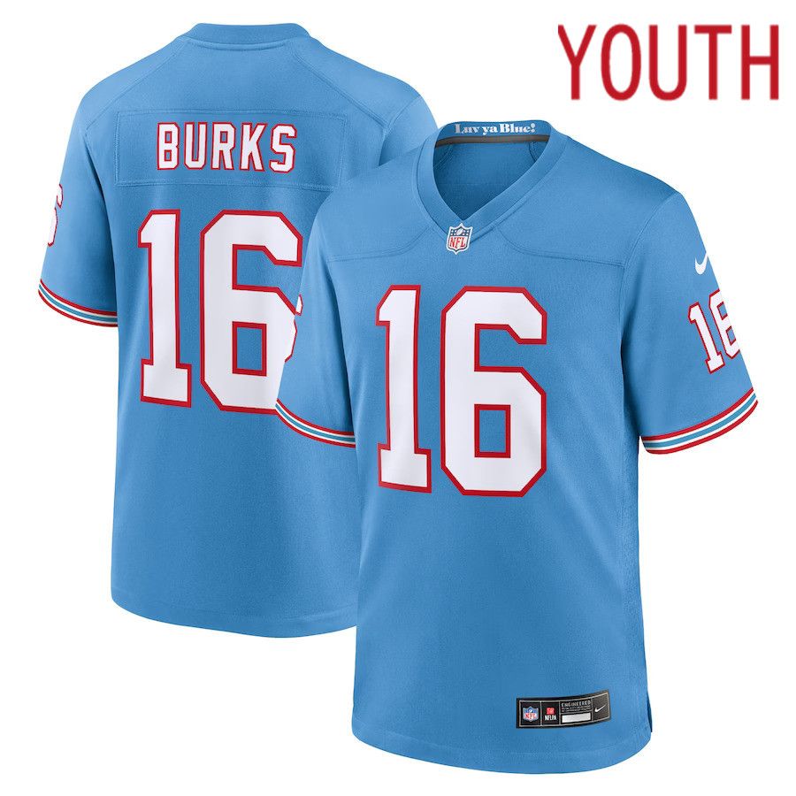 Youth Tennessee Titans #16 Treylon Burks Nike Light Blue Oilers Throwback Player Game NFL Jersey